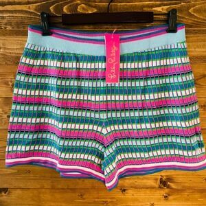 Avington knit stretchy sweater short in Turquoise Shore Mermaid Stripe